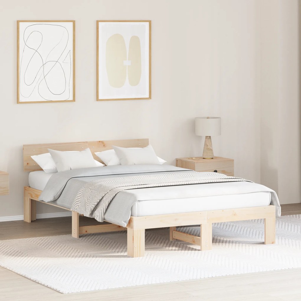 vidaXL Estrado de cama com Cabeceira 120x200 cm Madeira de Pinho