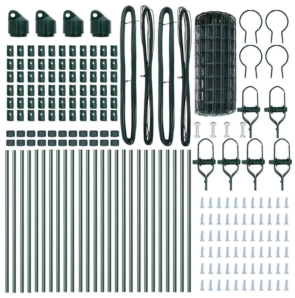 Cerca Euro com 13 postes, 0.4x50m, em aço galvanizado verde