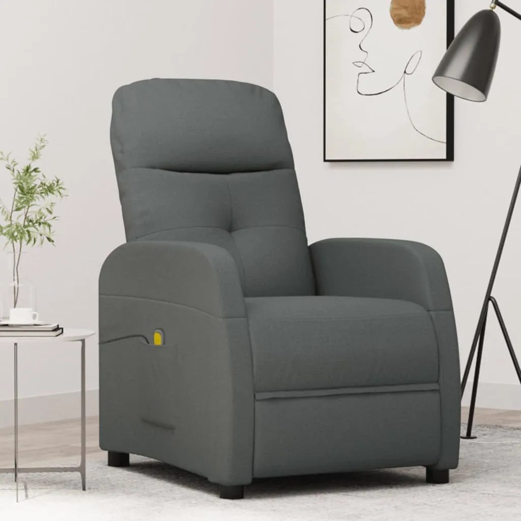 vidaXL Poltrona de massagens tecido cinzento-escuro