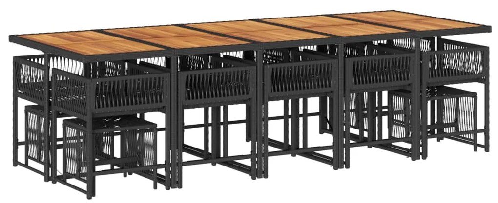 15 pcs conjunto de jantar p/jardim com almofadões vime PE preto