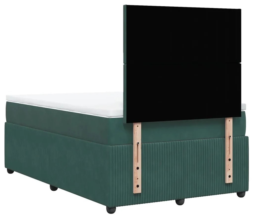 Cama boxspring com colchão 120x200 cm veludo verde-escuro