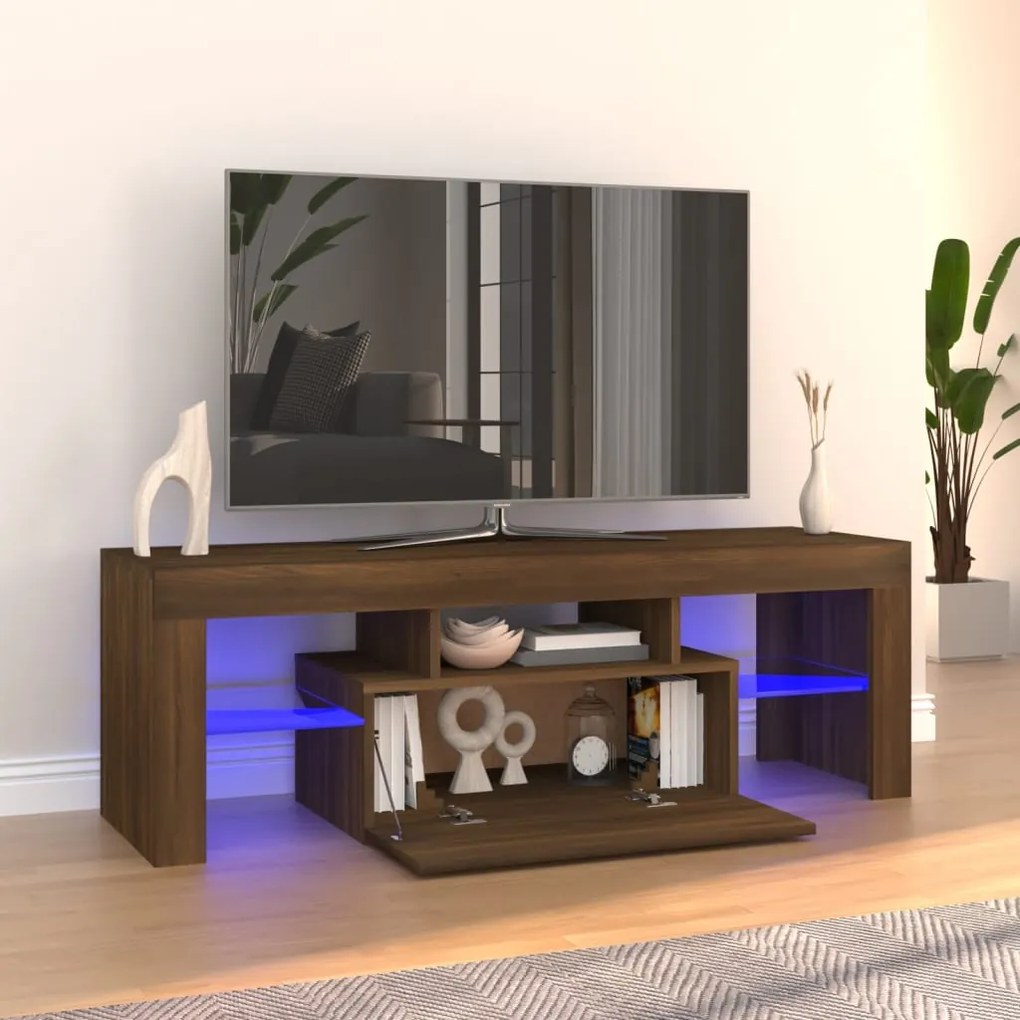 vidaXL Móvel de TV com luzes LED 120x35x40 cm cor carvalho castanho
