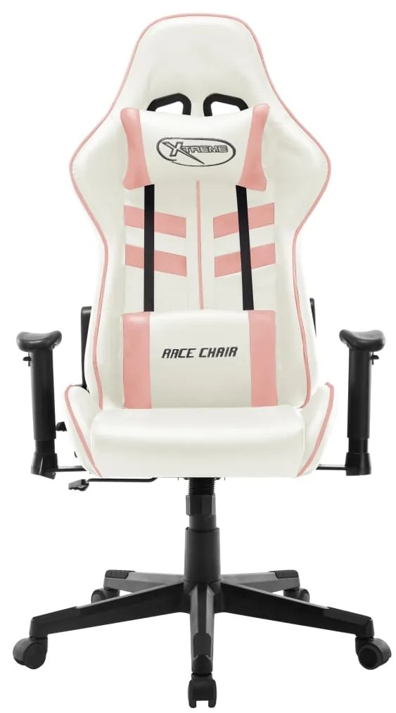 Cadeira de gaming couro artificial branco e cor-de-rosa