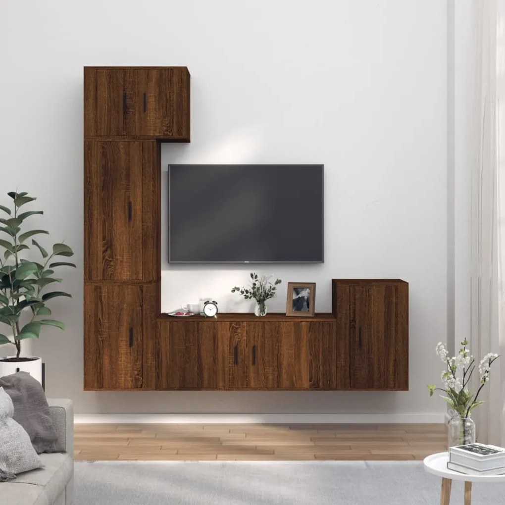 vidaXL Conjunto móveis de TV 5pcs madeira processada carvalho castanho