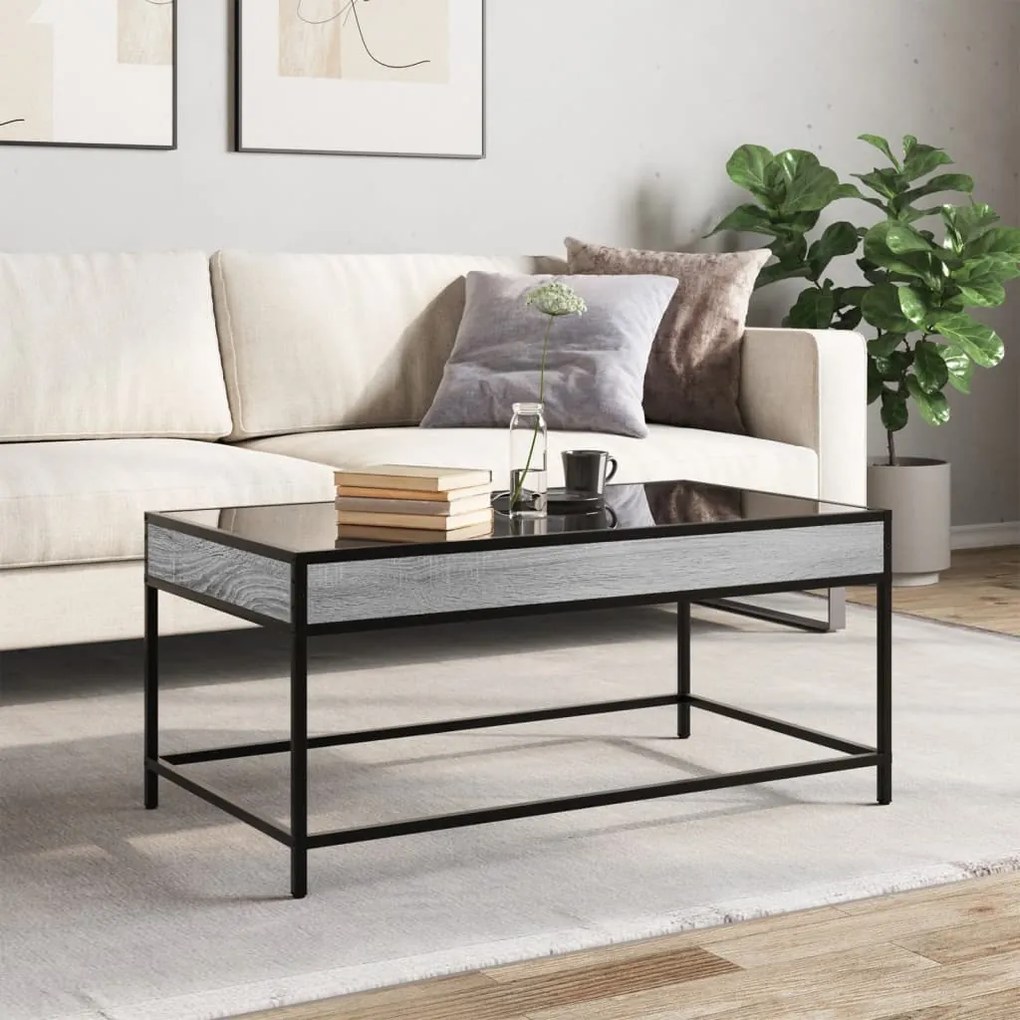 Mesa de centro luzes LED Infinity 90x50x41 cm cinzento sonoma