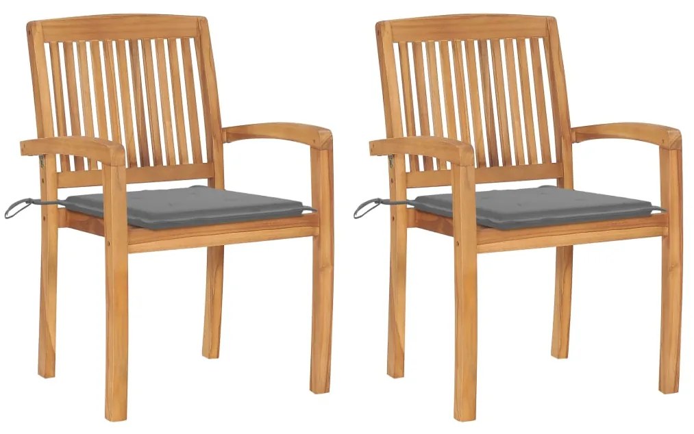 Cadeiras de jardim c/ almofadões cinzentos 2 pcs teca maciça