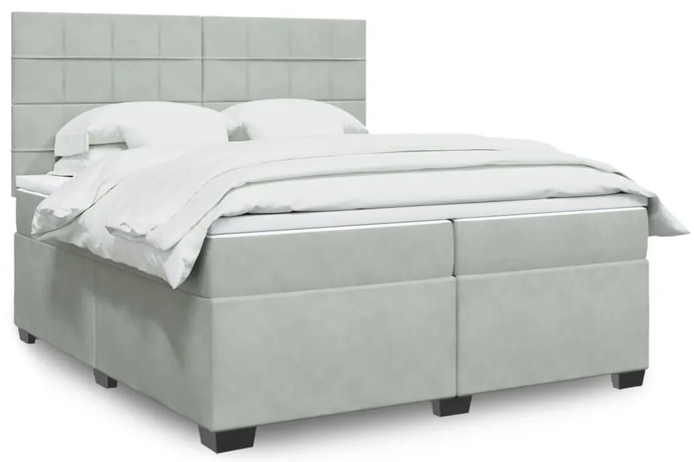 vidaXL Cama com molas/colchão 200x200 cm veludo cinzento-claro