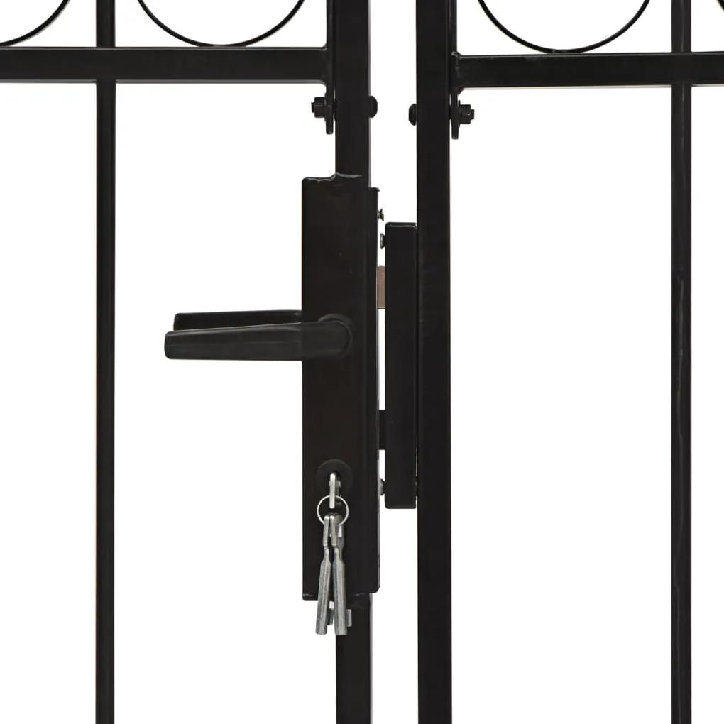 Portão p/ cerca porta dupla e topo arqueado 400x175cm aço preto