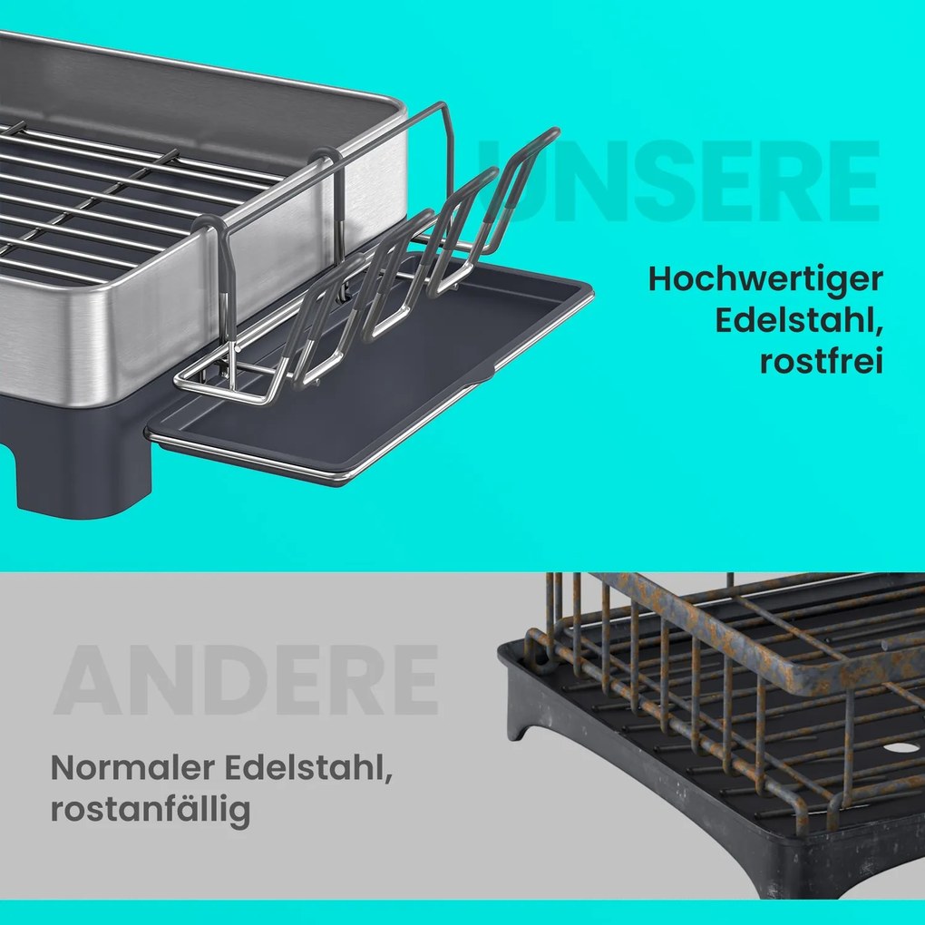 Escorredor de louça 31,5 x 58,8 x 24,1 cm cinza prateado