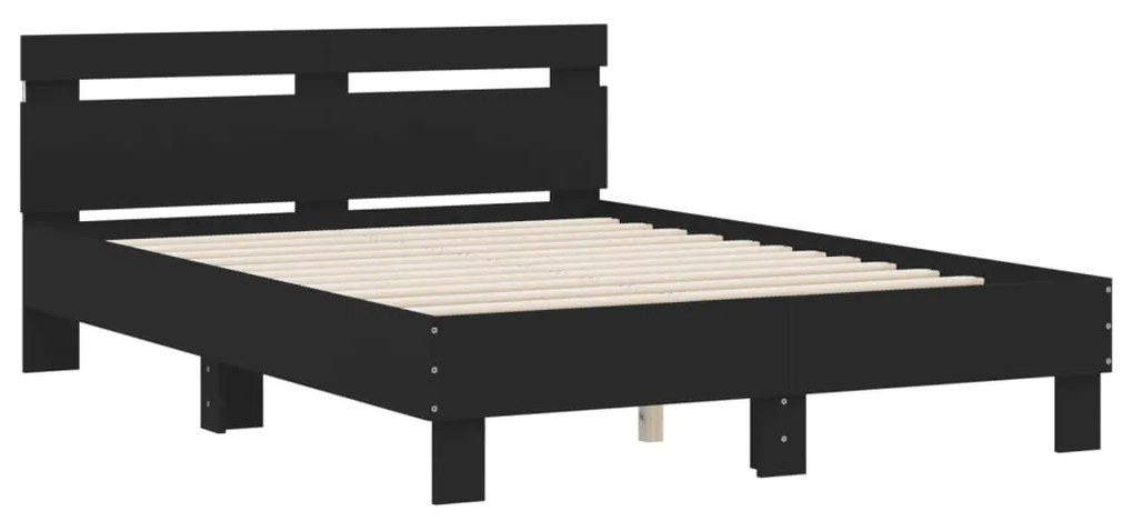 Estrutura de cama com cabeceira e luzes LED 120x200 cm preto