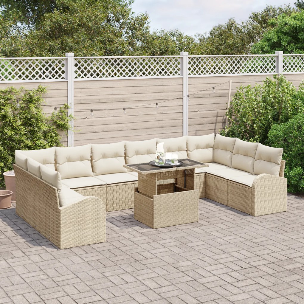 Conjunto de Sofá de Jardim vidaXL com Almofadas Bege Rattan Polido de