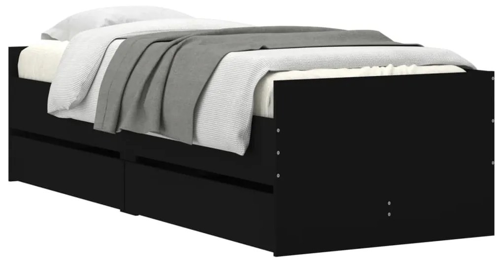 Estrutura cama de solteiro pequena c/ gavetas 75x190 cm preto