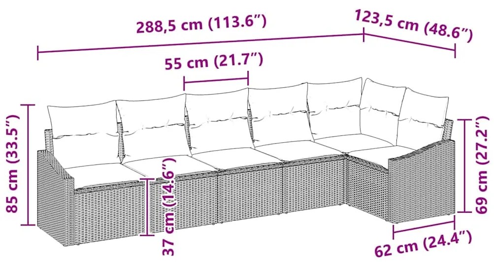 Conjunto de Sofá de Jardim 6 Peças com Almofadas Beje em Rattan Sintét