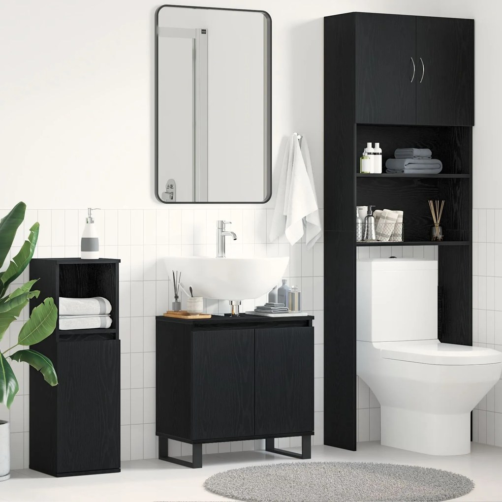 Gabinete de Lavabo vidaXL Preto Carvalho 58x33x60 cm Madeira Engenhari