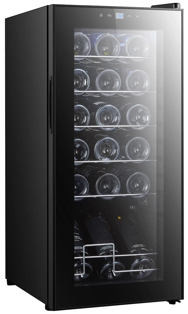 HOMCOM Cave de Vinho 18 Garrafas com Luz LED Ecrã Tátil Digital Controlo de Temperatura Porta de Vidro e 5 Prateleiras Preto