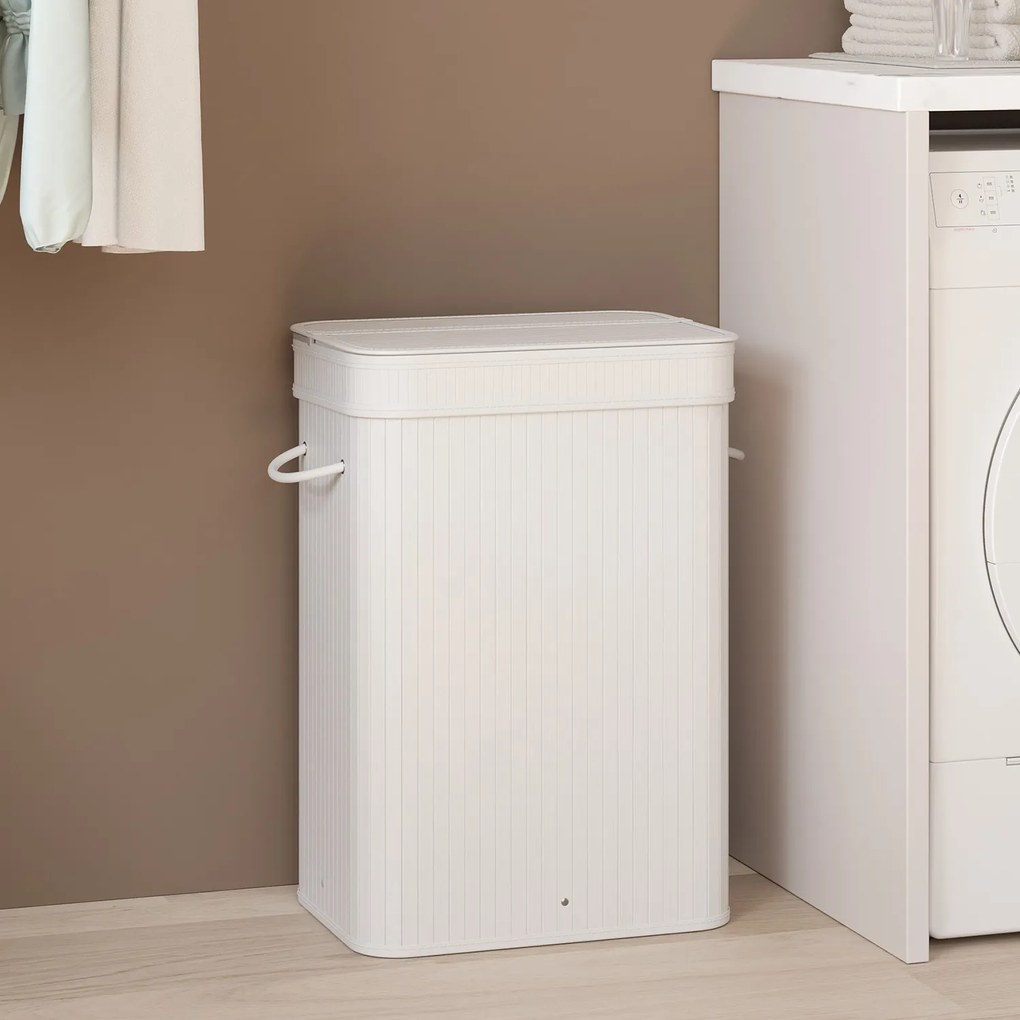Cesto para roupa suja em bambu de 31,5 x 42,5 x 61 cm branco