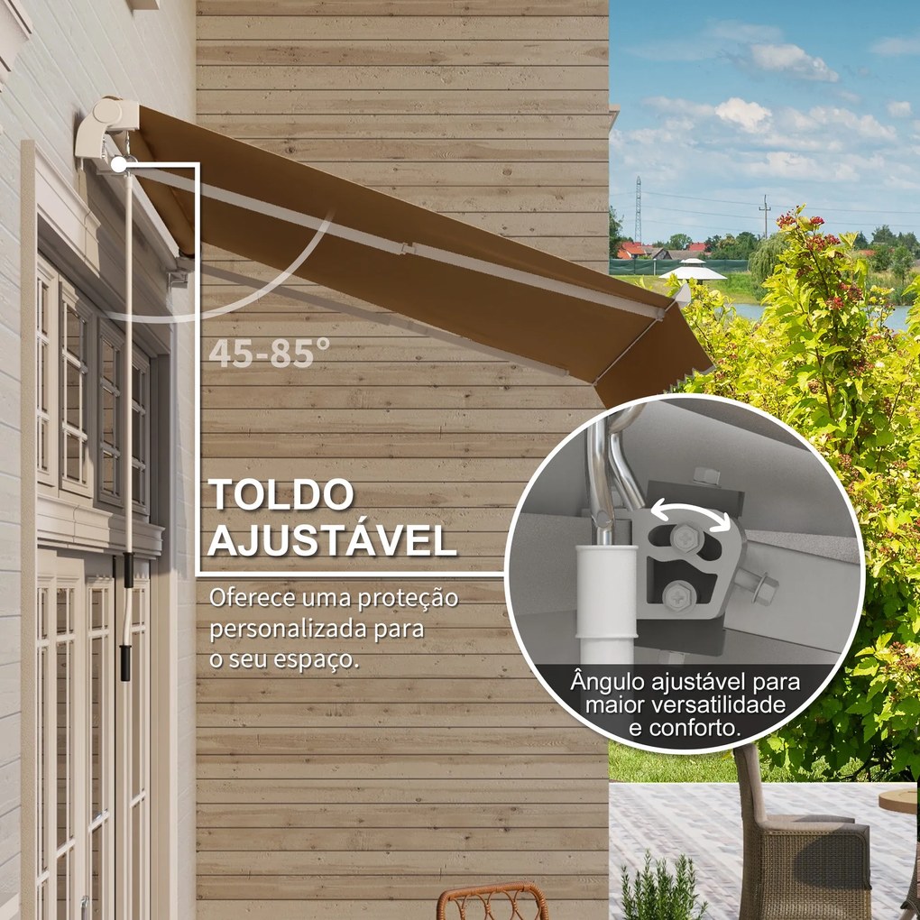 Toldo Manual Retrátil com Manivela 295x245cm Toldo Enrolável Alumínio