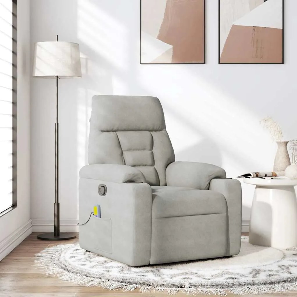 Poltrona de massagens reclinável tecido microfibra cinza-claro