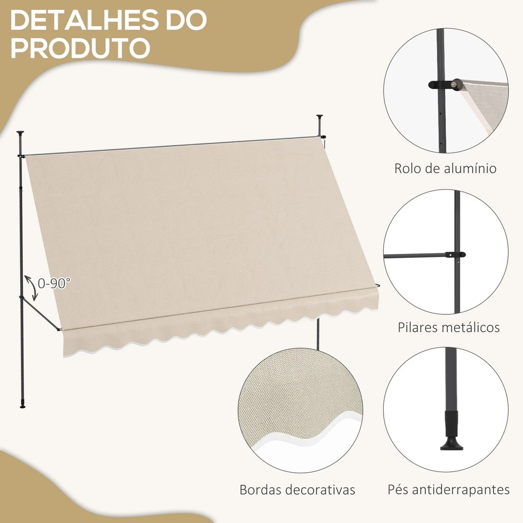 Toldo Manual Retrátil com Manivela 350x120x210-300 cm Toldo para Varan
