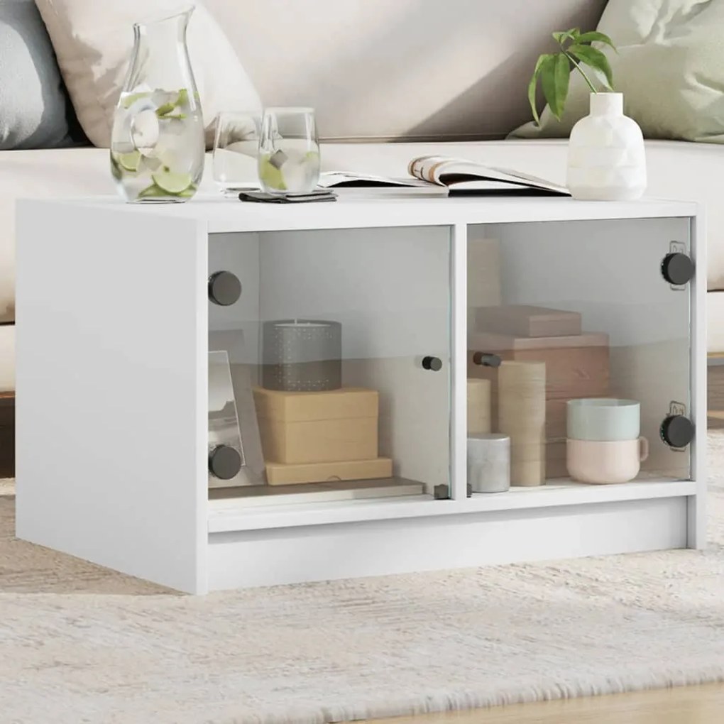 vidaXL Mesa de centro c/ portas de vidro 68x50x42 cm branco