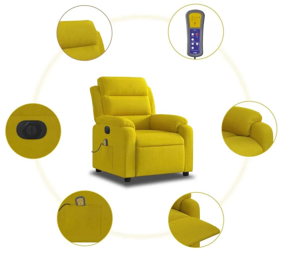 Poltrona de massagens reclinável elétrica veludo amarelo