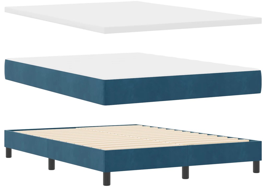 Cama Box com Colchão vidaXL Azul Escuro 140x190 cm Veludo