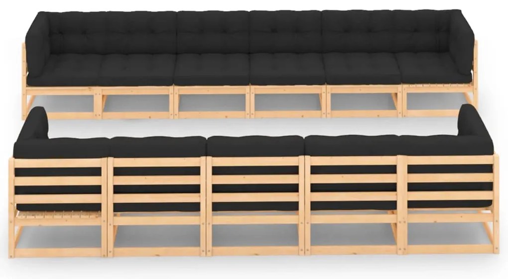 11 pcs conj. lounge jardim c/ almofadões antracite pinho maciço