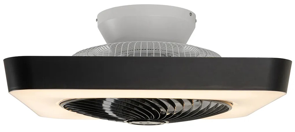 Ventilador de teto inteligente quadrado preto com LED regulável - Climo Moderno