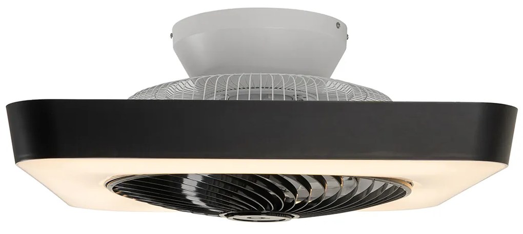 Ventilador de teto inteligente quadrado preto incl. LED regulável - Climo Moderno