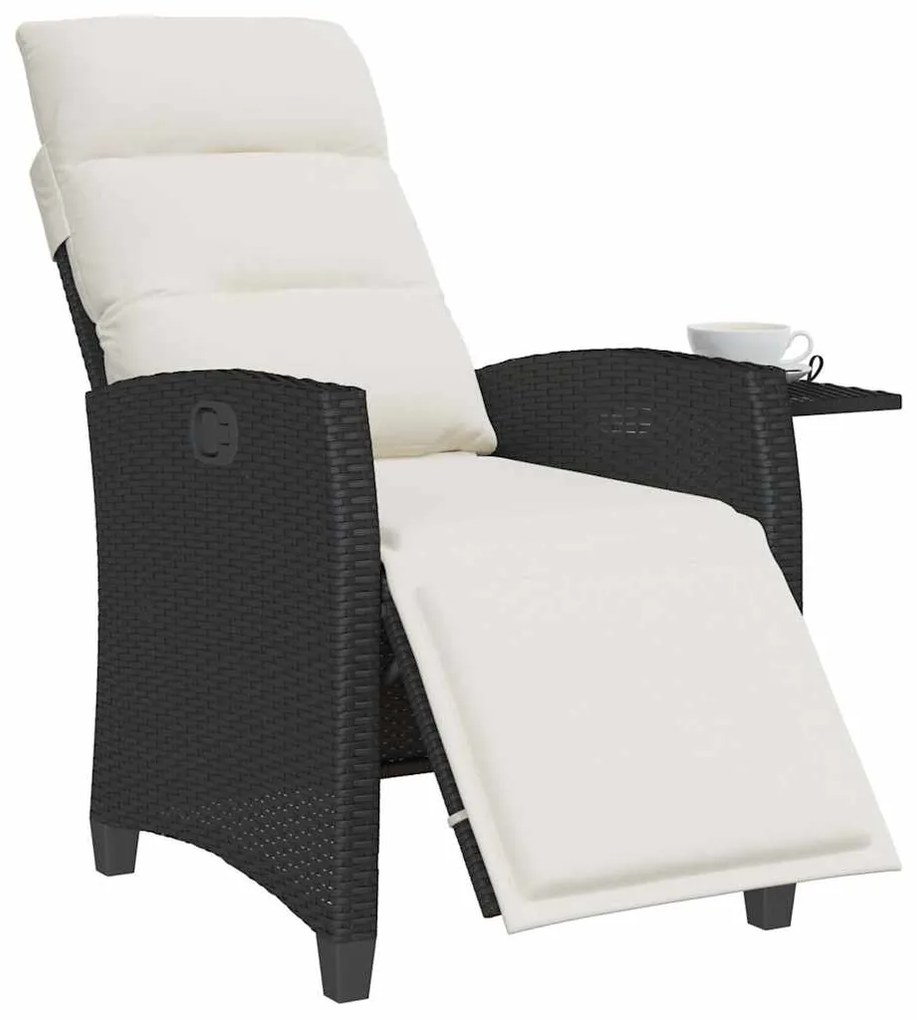 Cadeira de jardim reclinável com mesa de apoio vime PE preto