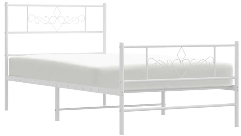 Estrutura de cama com cabeceira e pés 90x190 cm metal branco