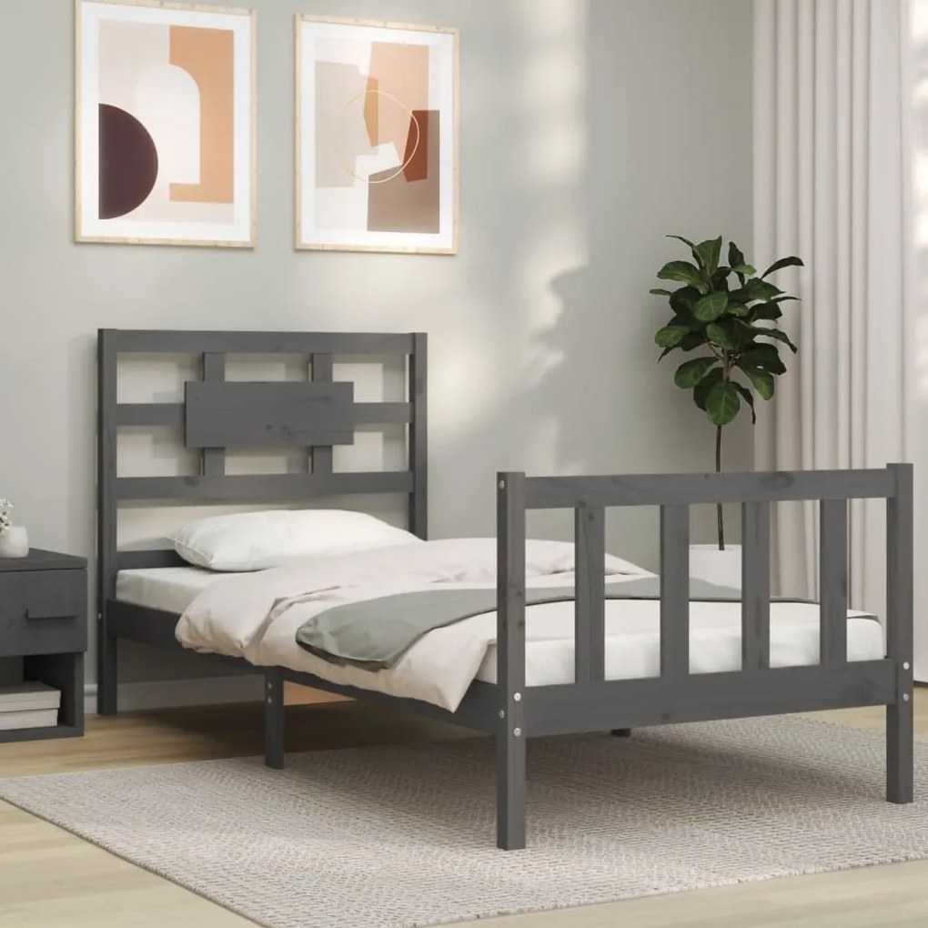 vidaXL Estrutura cama de solteiro c/ cabeceira madeira maciça cinzento
