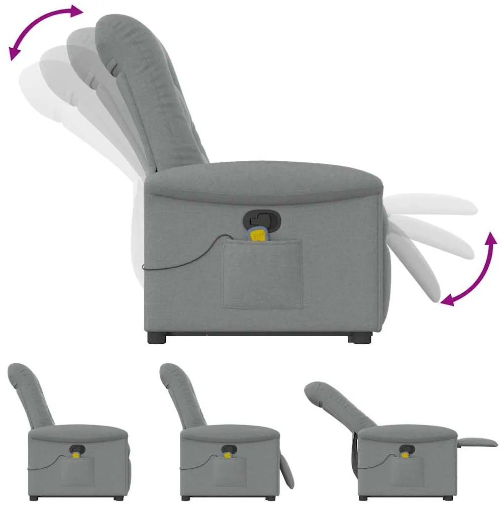 Poltrona reclinável massagens tecido cinzento-claro