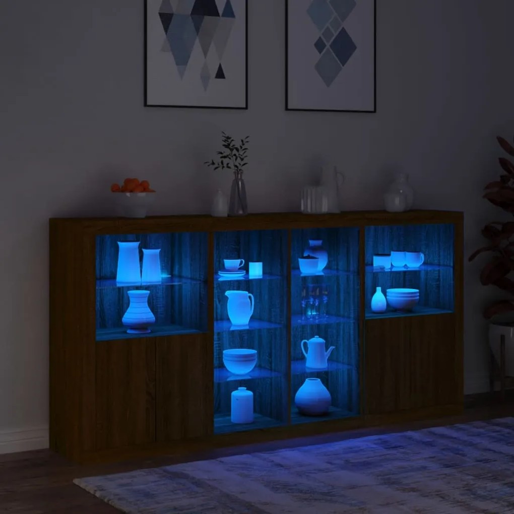Aparador com luzes LED 202x37x100 cm carvalho castanho