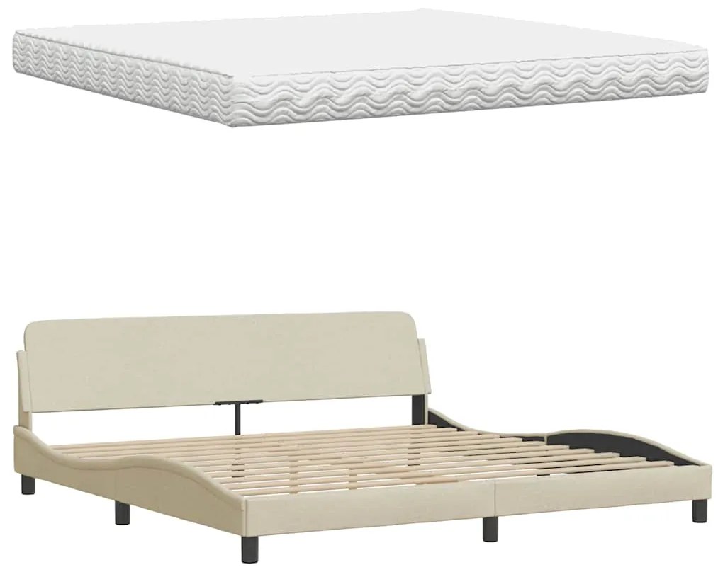 Cama com colchão 200x200 cm tecido cor creme