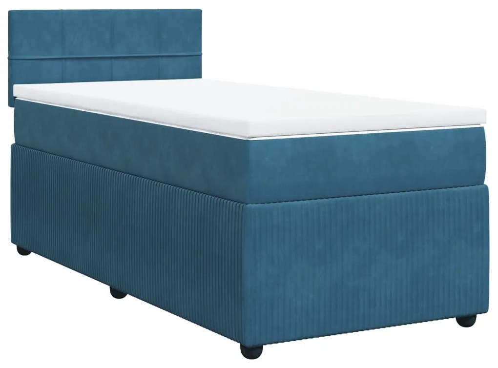 Cama boxspring com colchão 100x200 cm veludo azul