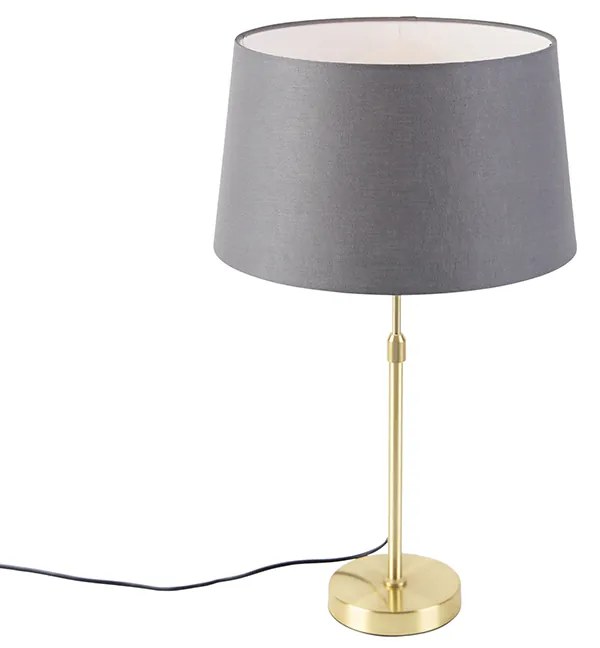 Candeeiro de mesa dourado/latão com abajur em linho cinzento 35 cm - Parte Country / Rústico