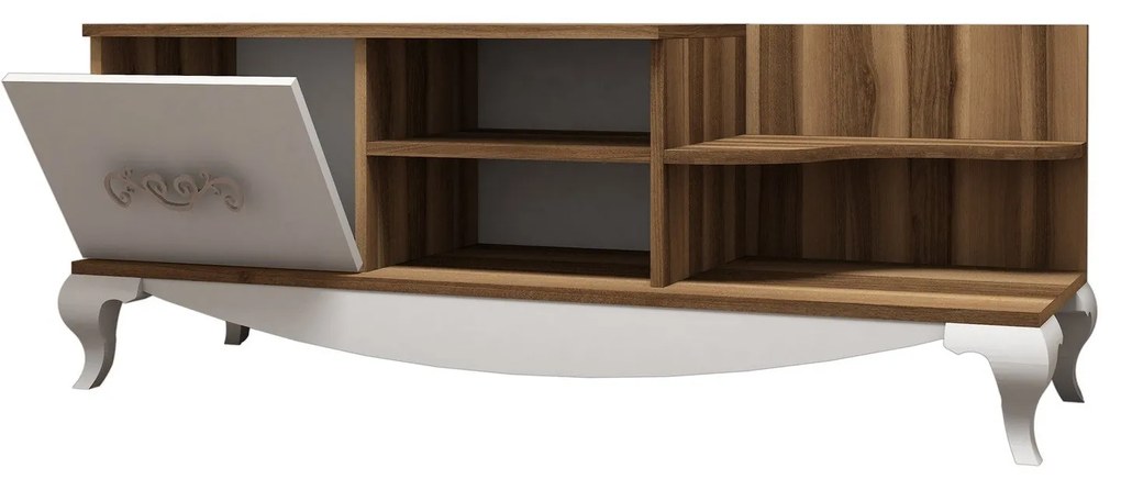 Móvel TV Sultan – Walnut &amp; Branco – 130 cm x 50,6 cm x 45 cm