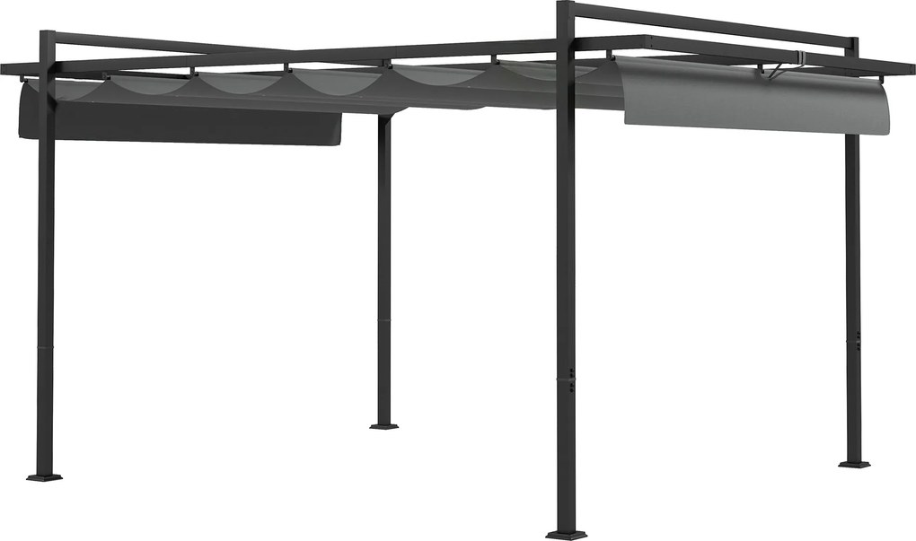 Outsunny Pérgola 3x4 Pérgola de Jardim com Teto Retrátil de Poliéster e 12 Orifícios de Drenagem Cinza | Aosom Portugal