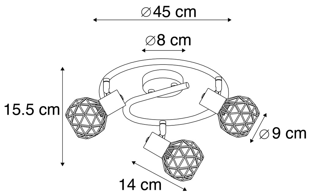 Spot moderno preto com cobre 3-light - Malha Design,Moderno