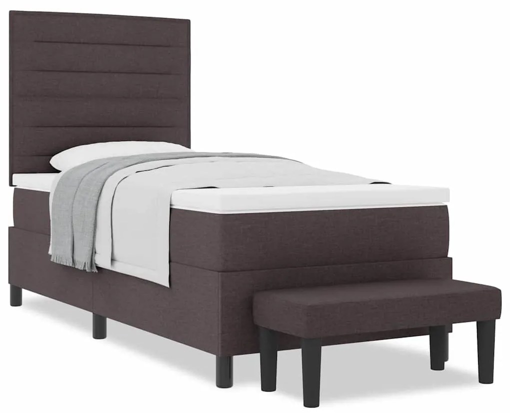 Cama Box com Colchão &amp; Banco Castanho 100x200 cm Tecido