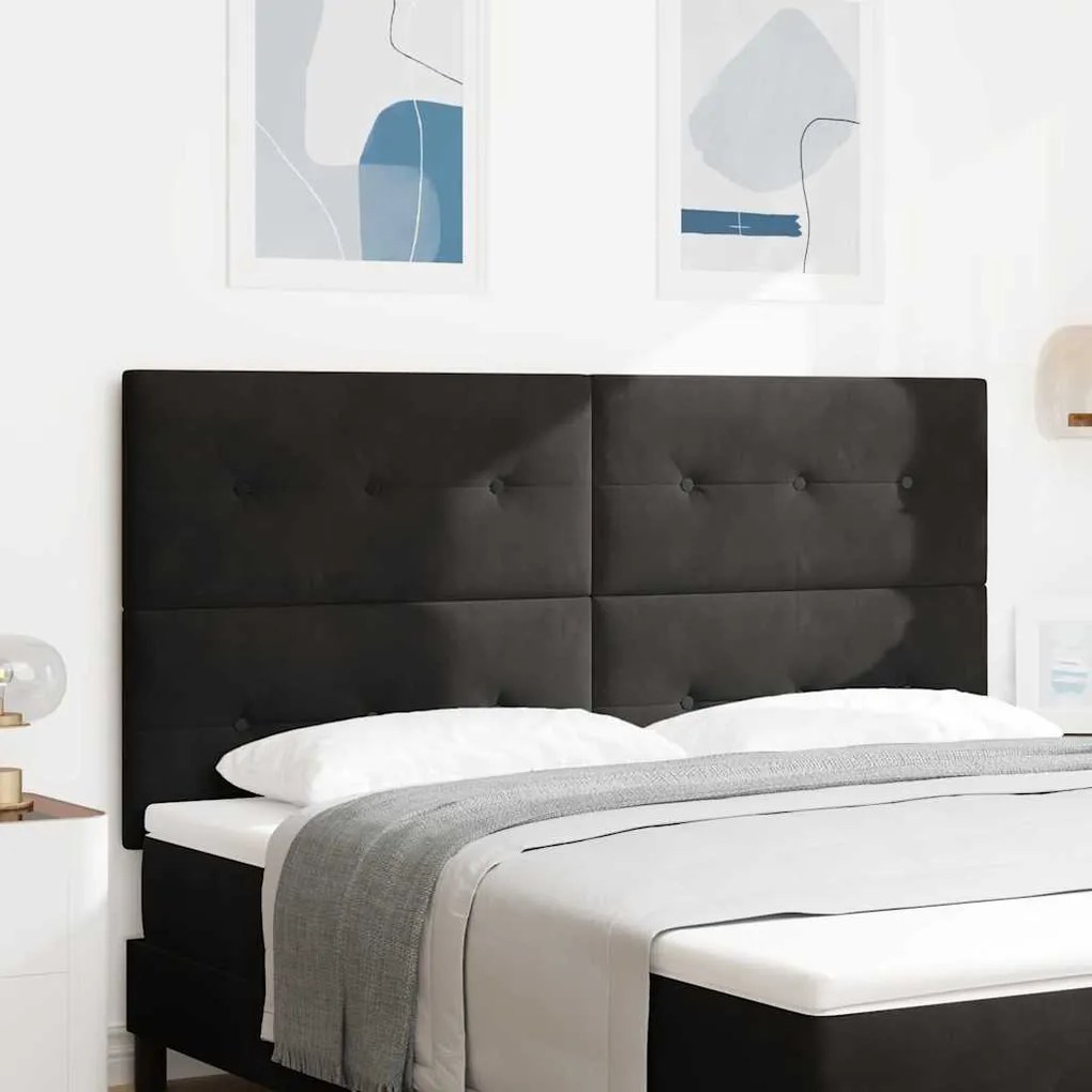 vidaXL Cabeceira com luzes de tira LED Ajustável Preto 90 cm Veludo