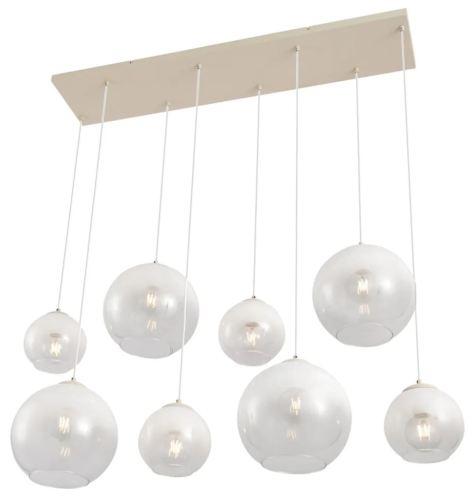Candeeiro suspenso Art Déco bege com vidro branco 8-luzes - Sandra