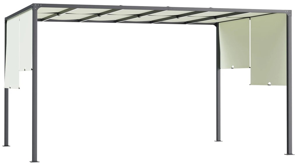 Outsunny Pérgola de Jardim 297x397x220 cm com Teto Retrátil Luzes LED Energia Solar e Estrutura de Aço para Pátio Exterior Creme