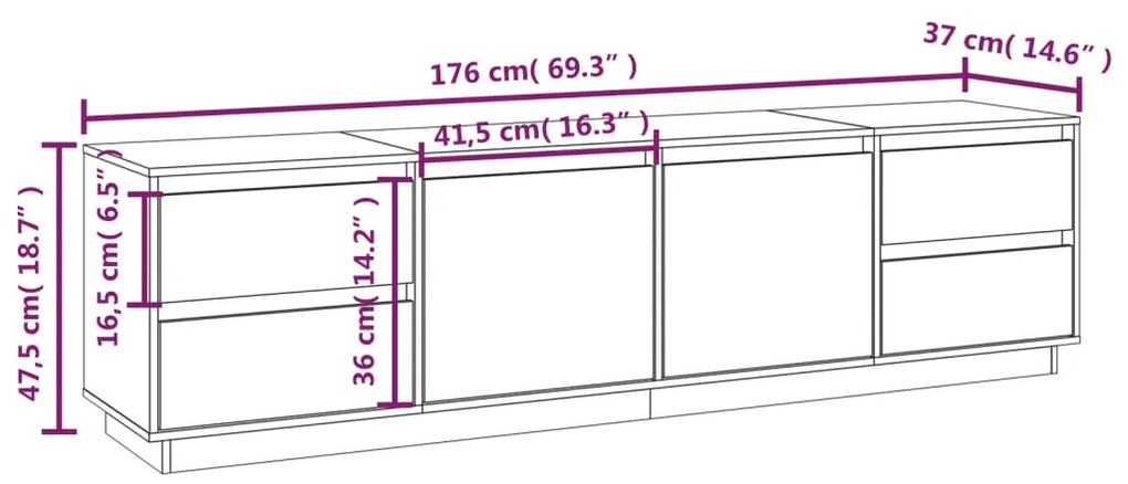 Móvel de TV 176x37x47,5 cm madeira de pinho maciça branco