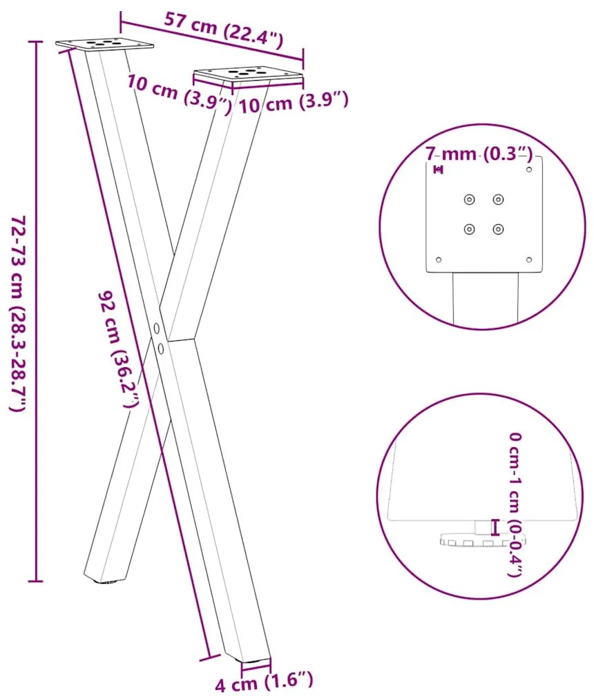 Pés para mesa de jantar em formato de X, 2 peças, antracite, 57x(72-73