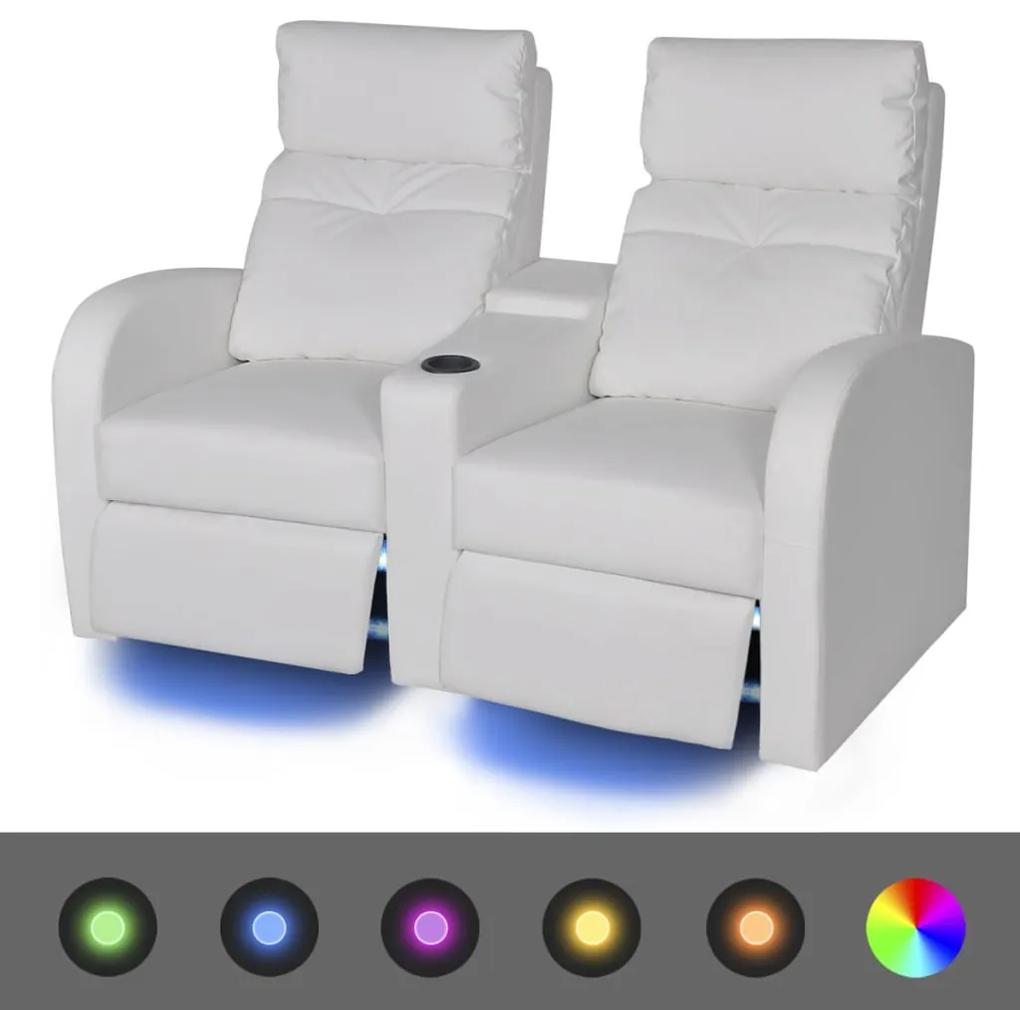 243595 vidaXL Poltrona reclinável LED 2 lugares, couro artificial, branco