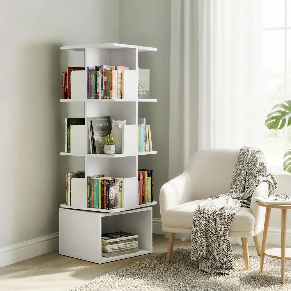 Estante com 4 prateleiras, giratória, com compartimentos abertos 40 x 40 x 124,6 cm Branca