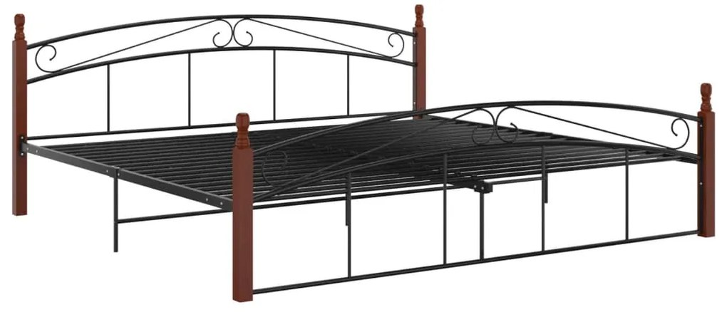 Estrutura de cama 200x200cm metal/madeira carvalho maciça preto