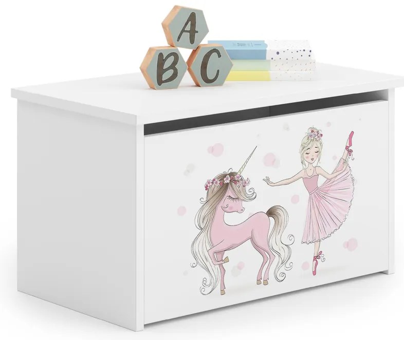 Baú para brinquedos branco Daria - unicórnio e princesa